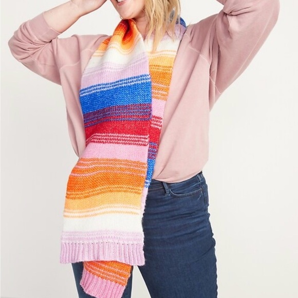 Old Navy Rainbow Striped Knit Scarf | Multicolor Cozy Winter Scarf | One Size - Picture 4 of 4
